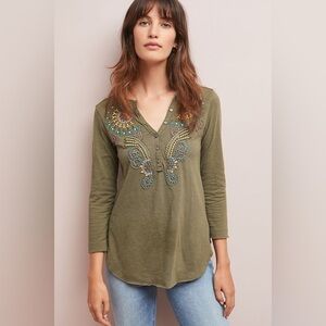 Anthropologie Akemi + Kin Embroidered Henley Top Size M